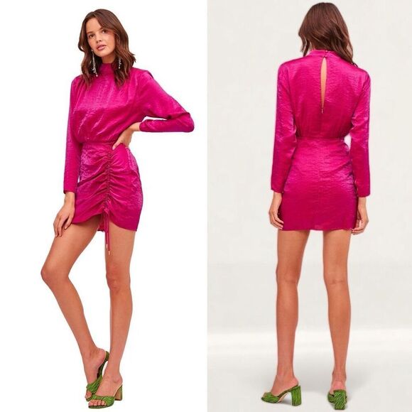 Finders Keepers Yasmine Fuchsia Ruched Dress XS/ 2 Valentine Date Cocktail Party - Picture 2 of 16